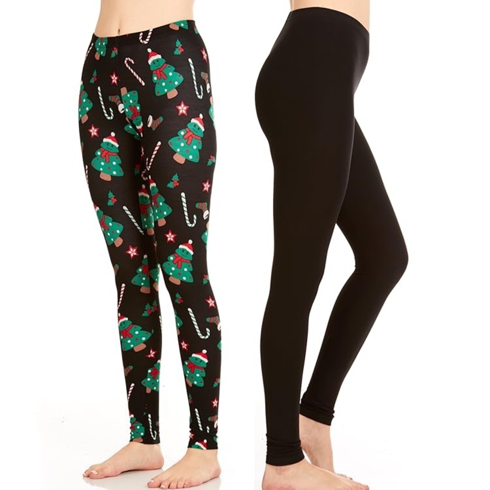 Just-One Juniors Christmas Trees and Candy Canes 2-Pack Leggings Medium